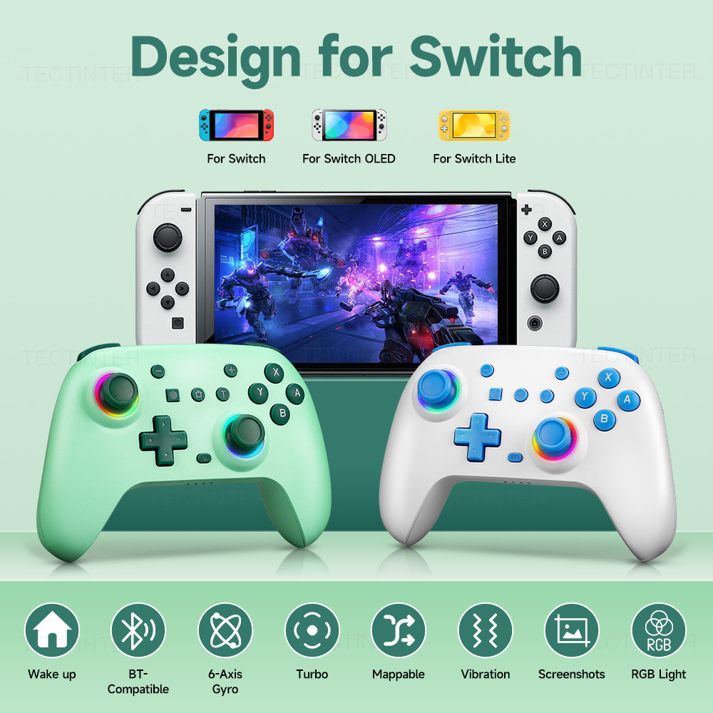 คอนโทรลเลอร์บลูทูธไร้สายคอนโทรลเลอร์ RGB สําหรับ Nintendo Switch/OLED/Lite/PC/เกมมือถือจอยสติ๊กมัลติฟังก์ชั่น