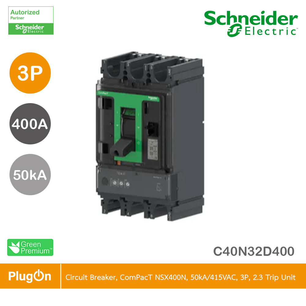 Schneider Circuit breaker ComPacT NSX400N 50kA/415VAC 3P MicroLogic 2.3 trip unit 400A | C40N32D400