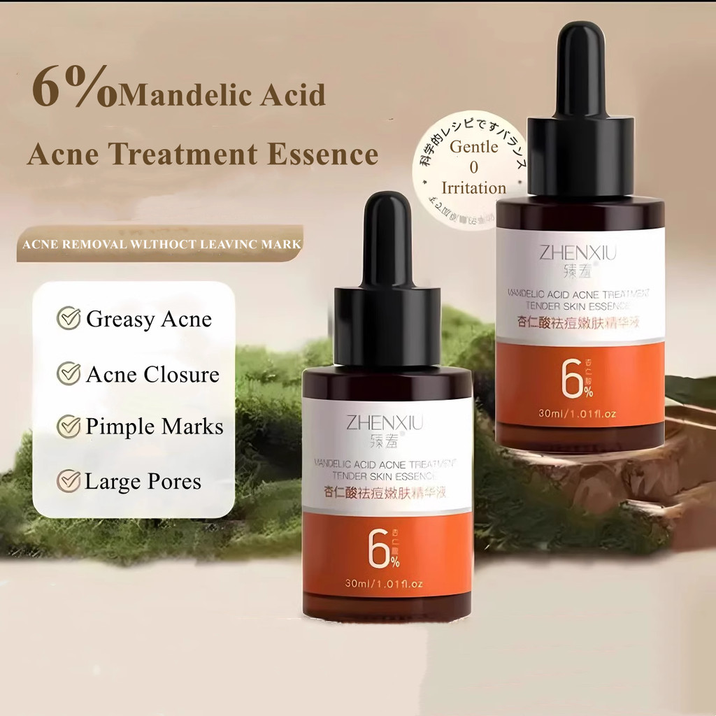Zhenxiu 6%Mandelic Acid Acne Treatment Tender Skin Essence ลดรอยสิวลบสิวหัวดําสิว