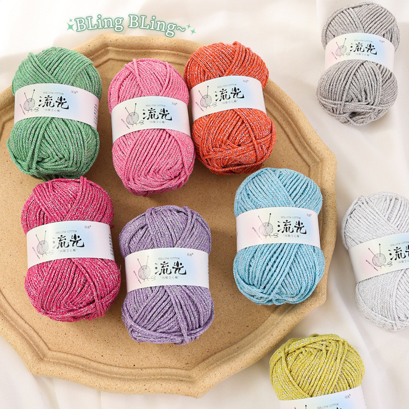 [March สินค้าใหม่พร้อมสต็อก] [Streamer Flashing Silver Hollow Cotton Thread] Hand-Knitted diy Hook Bag Hat Thread Gilt Version Hollow Cotton Thread Group Local Batchable