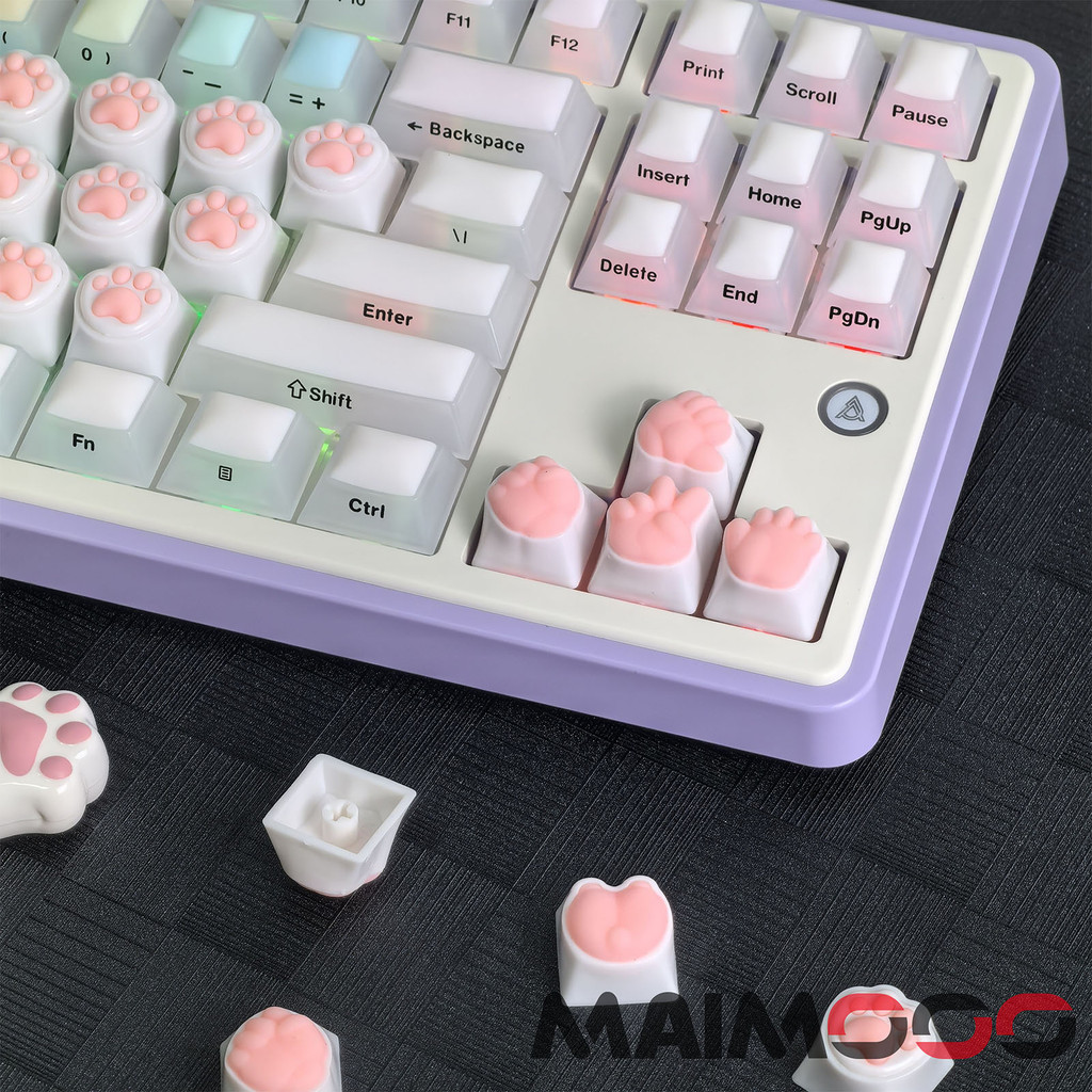 Kawaii Cat Claw สีชมพู Keycap คีย์บอร์ด DIY ลายการ์ตูน Corgi ก้นซิลิโคน น่ารัก พร้อมกรรไกรกระดาษ Rock Thumbs-up