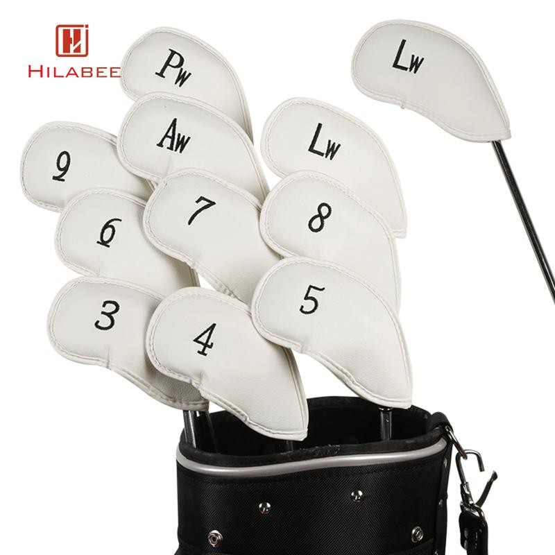 [hilabee] 12 ชิ้น Golf Iron Headcovers Golf Club Head Cover Sticky ปิดกันน้ํา Golf Anti Scratch หนัง PU