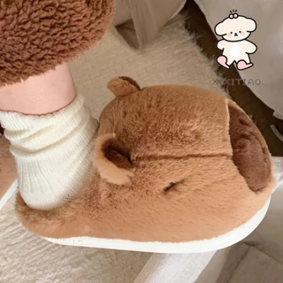 Xixtiao รองเท้าแตะผ้าฝ้าย Kapibara ผู้ชายผู้หญิง Home Keeping Warm Plus กํามะหยี่น่ารักคู่