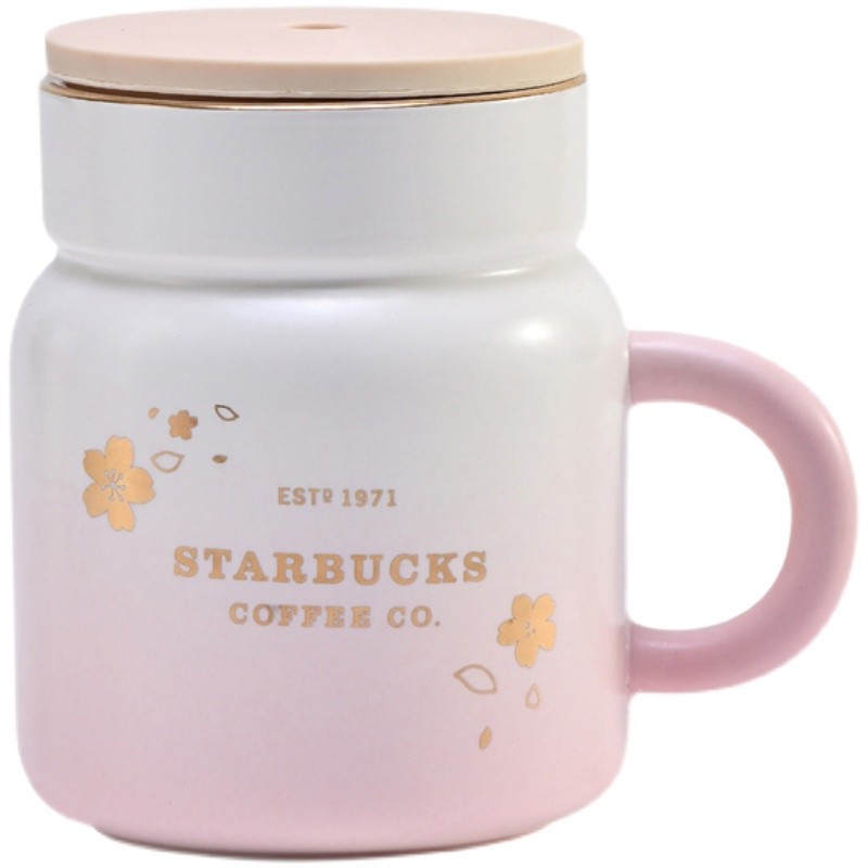 สตาร์บัคส์ถ้วยดอกซากุระสีชมพูแก้วเซรามิกสร้างสรรค์ทนความร้อนถ้วยน้ําในครัวเรือนมูลค่าสูงประณีตสํานักงานน่ารักนมอาหารเช้าถ้วย