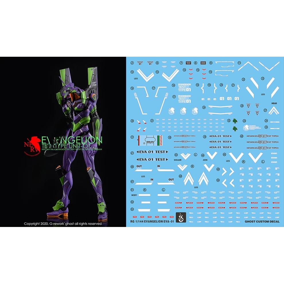 YAN GHOST RG 1/144 EVANGELION EVA-01 EVA 01 EVA 1 WATER SLIDE DECAL YANGRG023