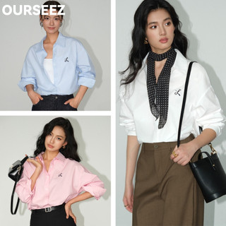 OurSeez Women Plain Loose Casual Blouse Simple Pattern Shirt Top