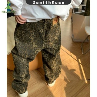 ฮิซายน์ กางเกงขากว้างเอวสูงพิมพ์ลายเสือดาวแฟชั่นใหม่สําหรับผ…