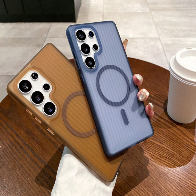 เคสชาร์จไร้สายแม่เหล็กแบบบางหรูหรา ลายลูกฟูกโปร่งแสง สำหรับ Samsung 25 Ultra S24 S23 S22 S21 Ultra P