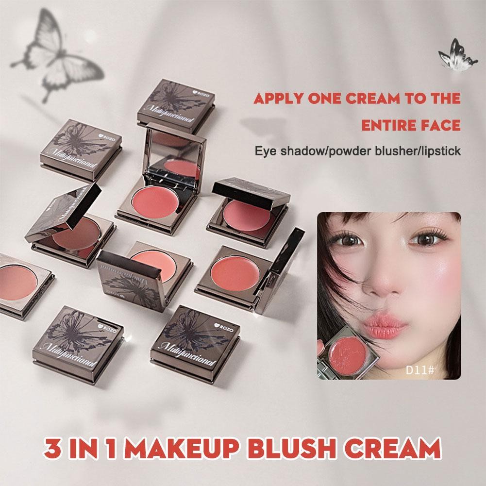 Rozo 3 In 1 Multipurpose Blusher Cream Long-lasting Moisturizing Natural Face Blush แต่งหน้า R5u3