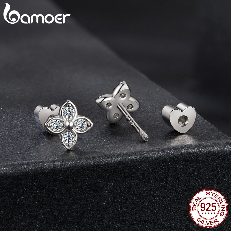 Bamoer حلق برسيم فضة 925 بالمويسانيت — صورة 4