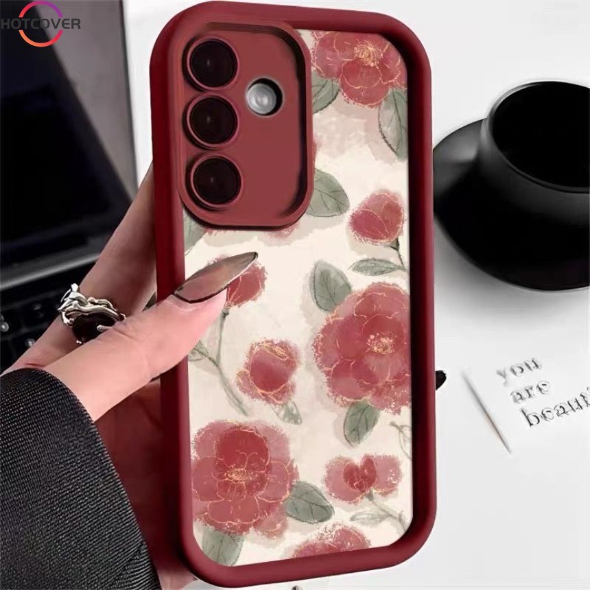 SAMSUNG ภาพวาดสีน้ํามันดอกกุหลาบรูปแบบดอกไม้สําหรับsamsung Galaxy S25 Plus S25 Ultra A06 A16 A50 A50