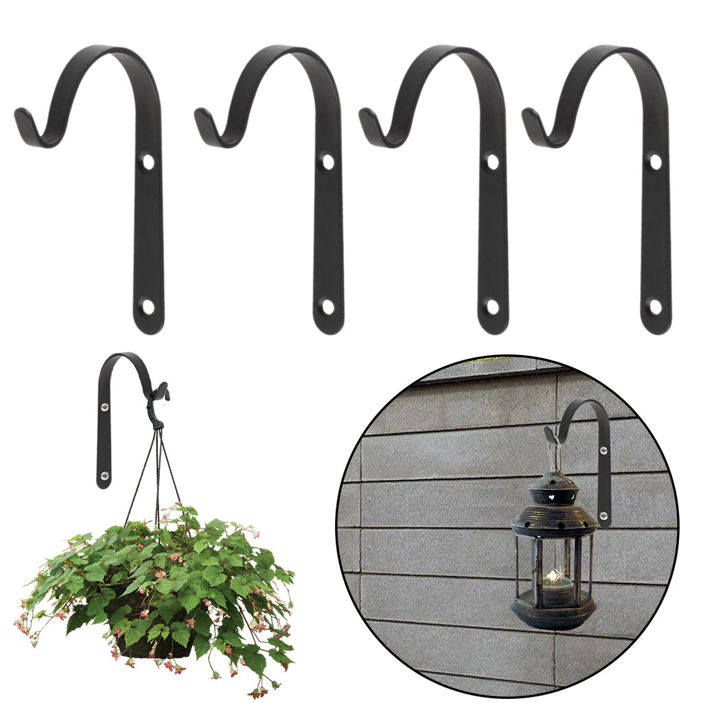 Ilisland4 ชิ้น J-Shape ตะขอติดผนังโลหะดอกไม้หม้อแขวนเหล็ก Hook Fixing กลางแจ้งสําหรับ Garden Wall ตะกร้า Plant Rack Bracket ตกแต่ง