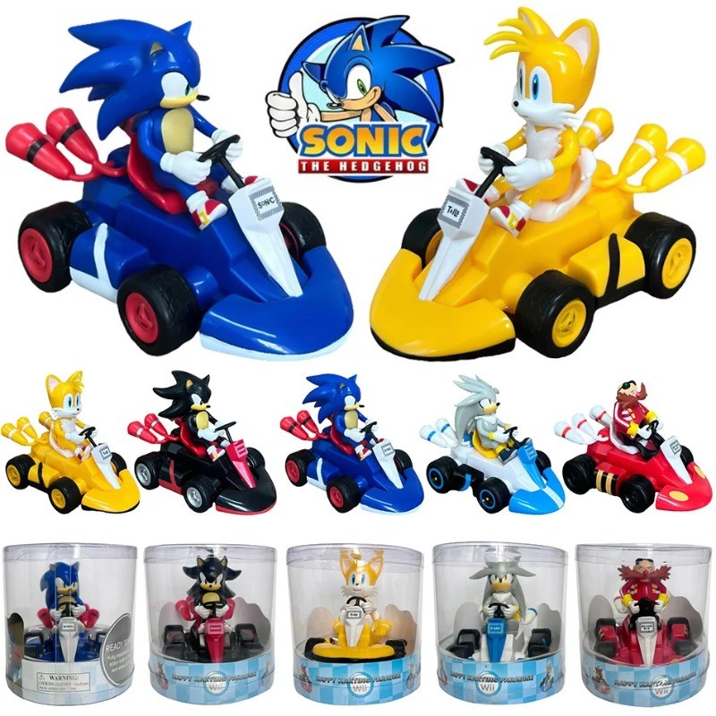 12 ซม.อะนิเมะ Sonic the Hedgehog ดึงกลับรถ Sonic Tails & Eggman Action Kart ของเล่นรูป PVC รุ่นตุ๊กต