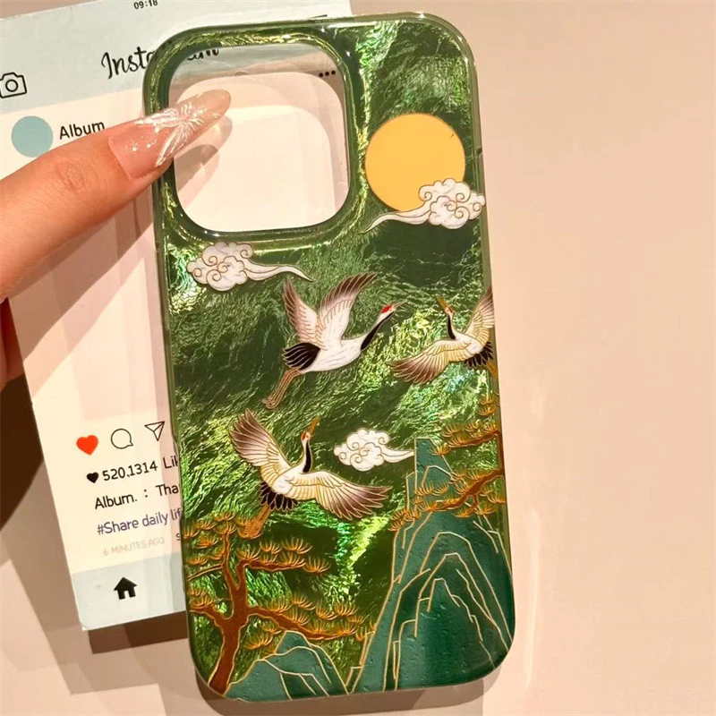 Mountain Cloud Craneเคสโทรศัพท์สําหรับiPhone 13 Pro Max 16 17 15 14 13 12 11 16e XS XR X SE 7 8 Plus Vortexฝาครอบรูปแบบ