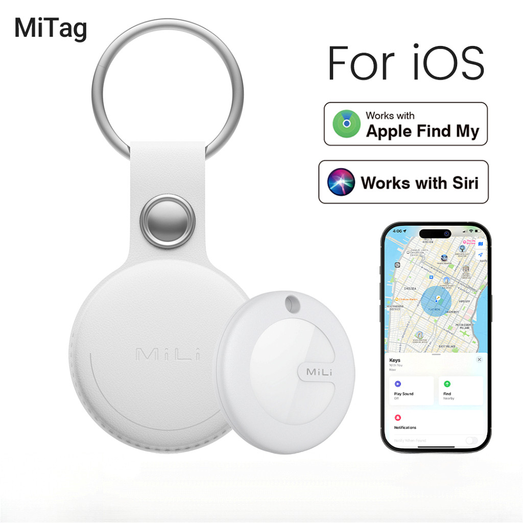 MiLi Mitag GPS เครื่องติดตามบลูทูธ ค้นหากุญแจ และตําแหน่งสัตว์เลี้ยง สําหรับกุญแจ กระเป๋า และอื่น ๆ ระยะสูงสุด 120 เมตร กันน้ํา เข้ากันได้กับ iOS