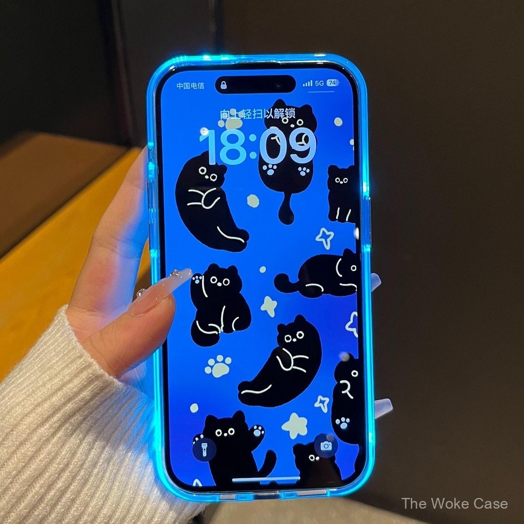 เคสโทรศัพท์เรืองแสง，hello kitty，เคสรวย，สำหรับ iPhone11/x/xs/16/15/14/13promax，เคสมือถือเรืองแสง，การ์ตูนส่วนตัว，พร้อมไฟ LED เปลี่ยนสี 7 สี