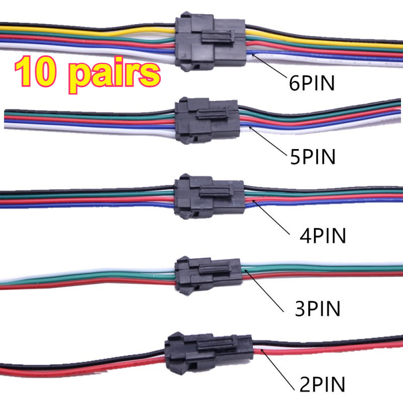 10 คู่ 2pin 3pin 4pin 5pin 6Pin led Connector ชาย/หญิง JST SM 2 3 4 5 6Pin ปลั๊กสายไฟสําหรับ 5050 2835 2811 2812 led strip light โคมไฟไดร์เวอร์