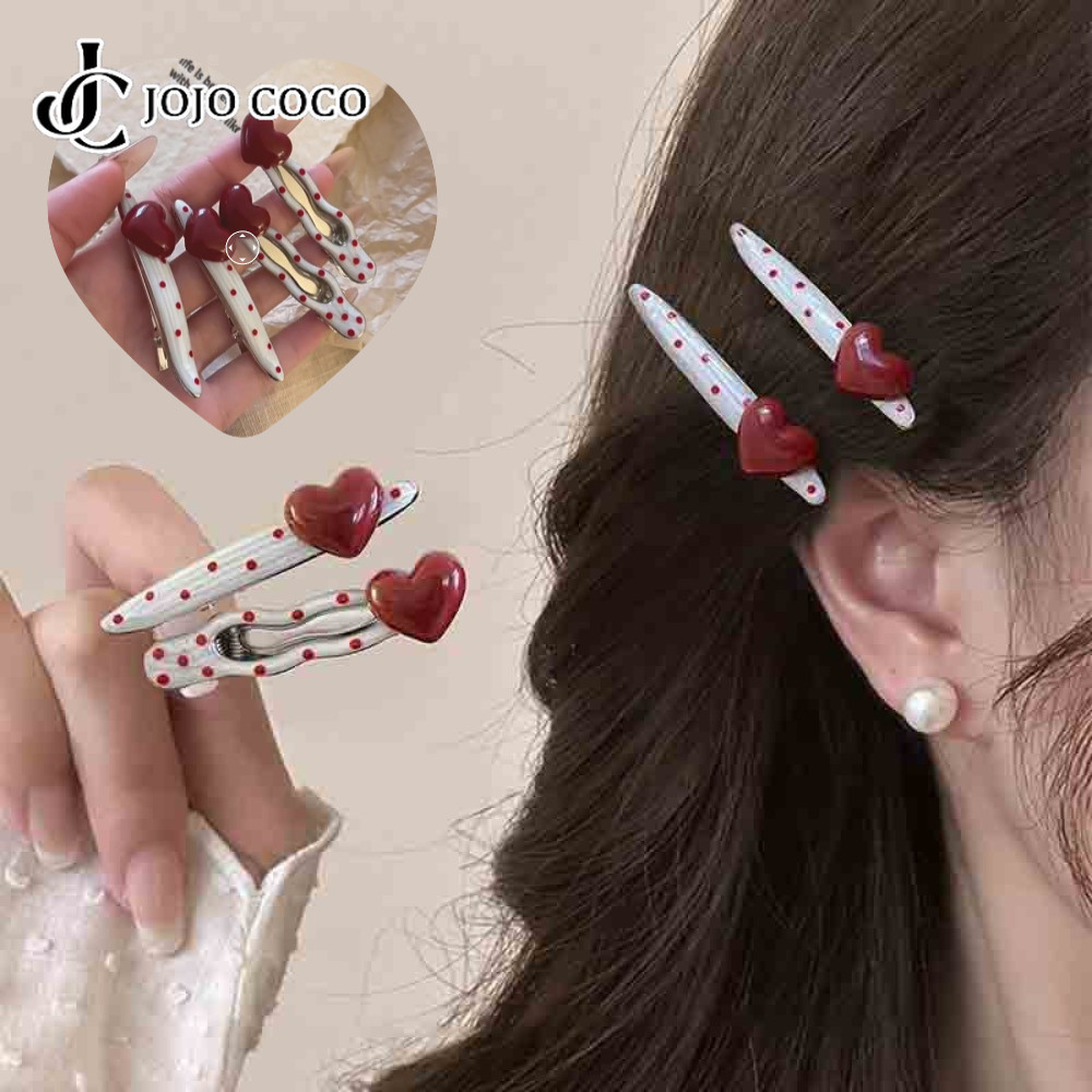 Jojo COCO กิ๊บติดผมลายจุดรักสีแดงเครื่องประดับผมหวานและน่ารักสําหรับผู้หญิง