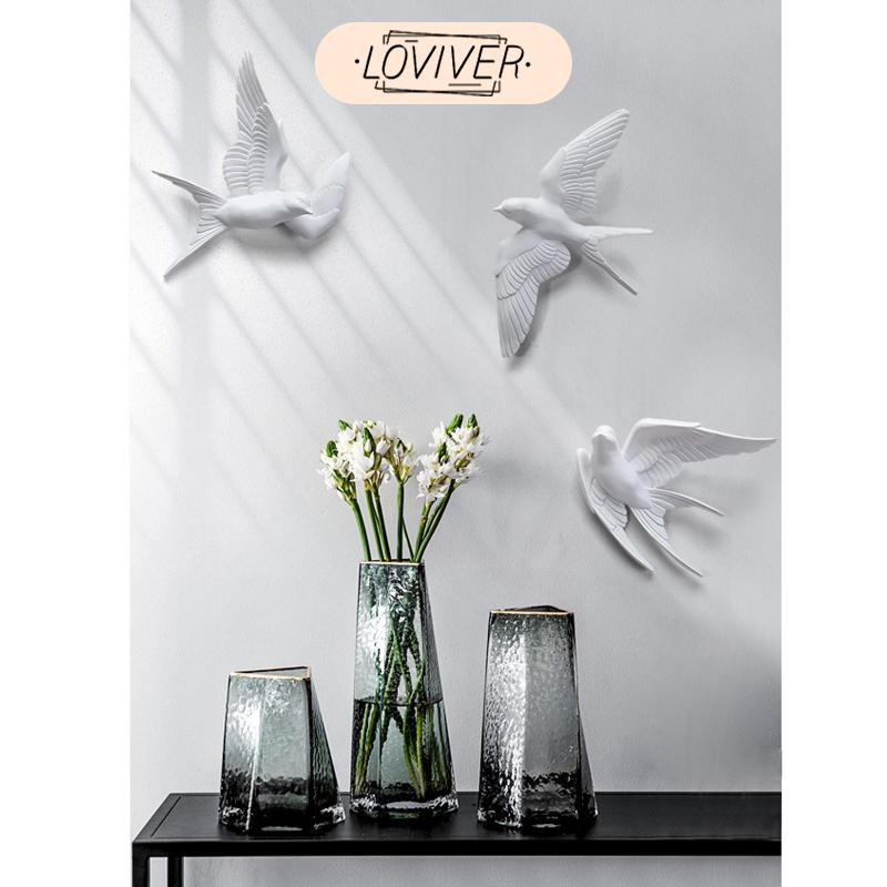 LOVIVER นกเรซินสีขาวตกแต่งผนังนกนางแอ่นนอร์ดิกแขวนประติมากรรมผนังภาพจิตรกรรมฝาผนัง, ห้องนอน, ห้อง - รูปที่ 2