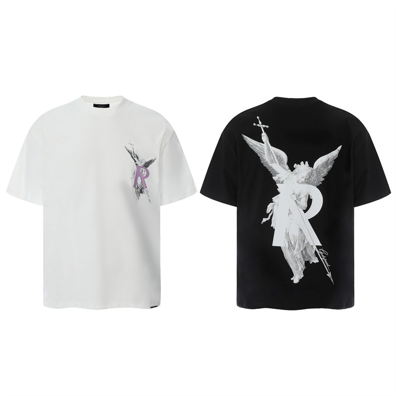 สตรีทแฟชั่นผู้ชายผู้หญิงผ้าฝ้ายเสื้อยืดตัวอักษรเทวดาแขนสั้นเสื้อยืดเสื้อลําลอง ไม่จํากัดเพศ