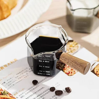 แก้วตวง แก้วช็อต ด้ามจับไม้ทรงหกเหลี่ยม ทนความร้อนได้สูง ขนาด 120 ml
