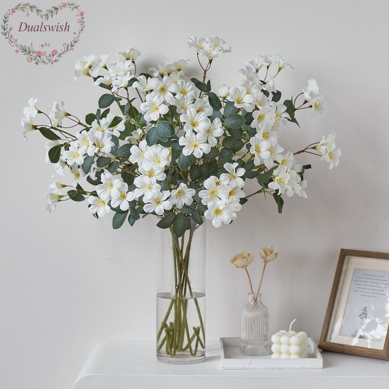 Dualswish ยาว 70 ซม. 1 ชิ้นยุโรปสไตล์ Eucalyptus Crabapple ดอกไม้ผ้าไหมผ้า Lily Rose งานแต่งงานมือถือดอกไม้ผ้าไหมตกแต่ง