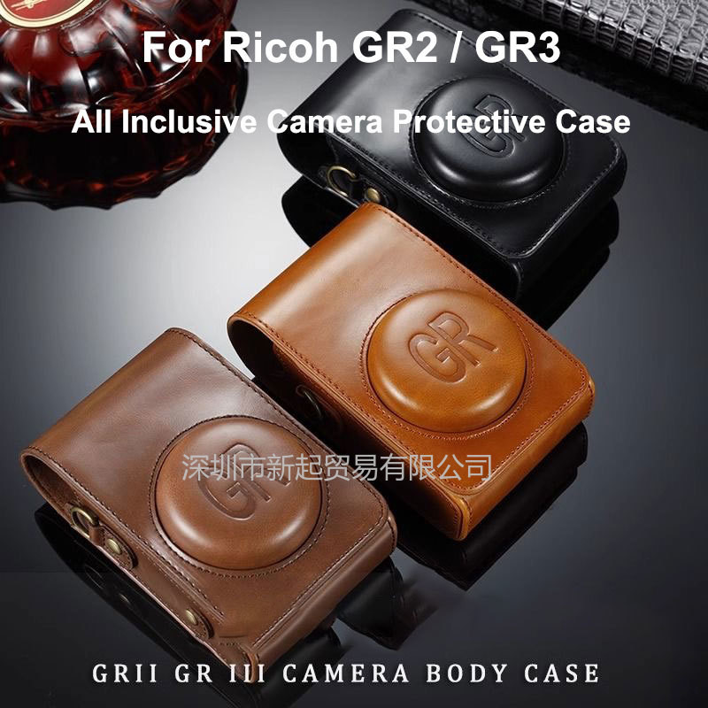 กระเป๋ากล้องเต็มตัว PU หนังสําหรับ Ricoh GR II III GRII GRIII GR GR2 GR3 ฝาครอบป้องกันพร้อมสายคล้องไ