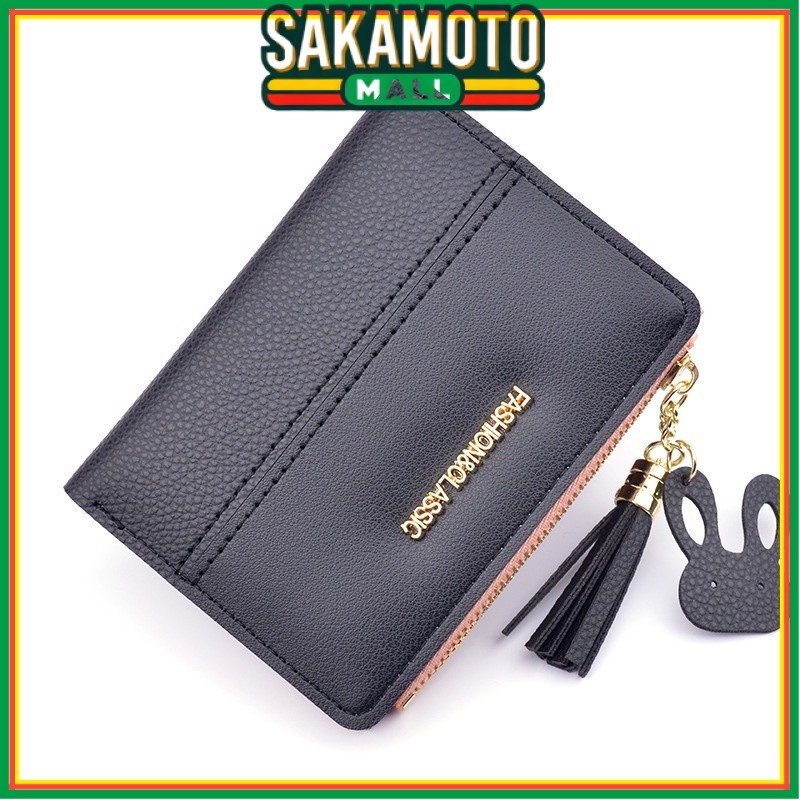 GIVETHA WA544B5 ผู้หญิง MINI หนังสีดํา FOLDING WALLET SMALL THIN ช่องใส่การ์ด COIN สั้น SIMPLE น่ารั