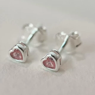 Stud Heart cz pink | ต่างหูหัวใจ พลอย สีชมพู | พร้อมแป้น ต่างหูเงินแท้ 92.5% งานช่างไทย