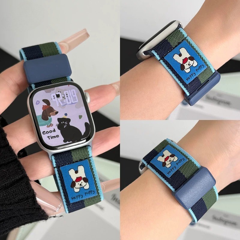 สายสปอร์ตไนลอนน่ารักสําหรับ iWatch 38-40-41-S10 42 มม. / 42-44-45-46-Ultra 49 มม.สายไนลอนแม่เหล็ก