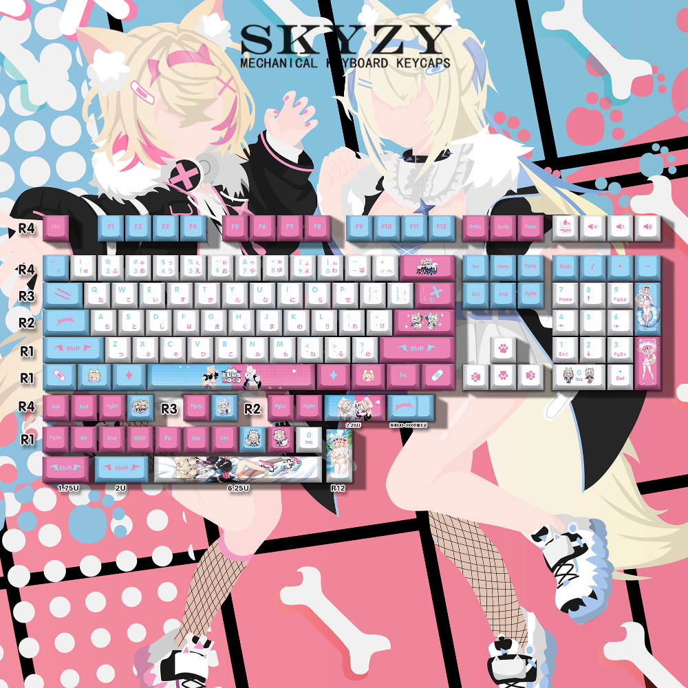 Fuwamoco Keycaps Cherry Profile VTuber Hololive Fuwawa Mococo PBT Dye Sub Keycap