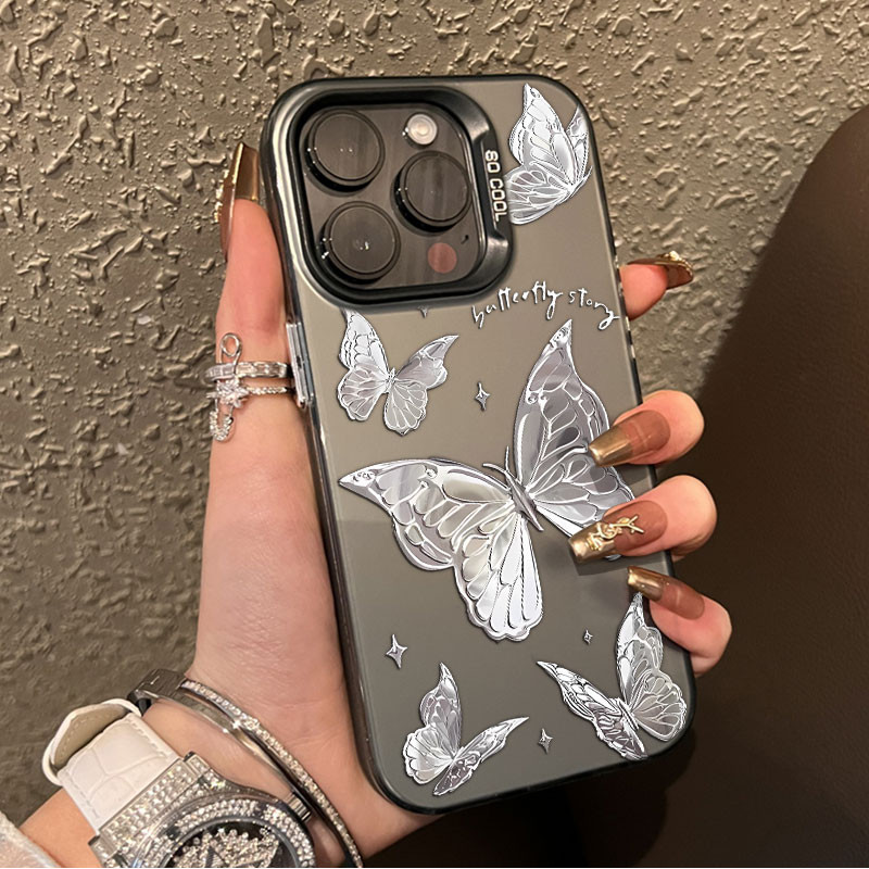 CY109 ผีเสื้อเงินสําหรับ lPhone11 12 15 13 14 ProMax 7/8 Plus XR XSMAX 15 สไตล์ใหม่ 12Pr0 13ProMax เ