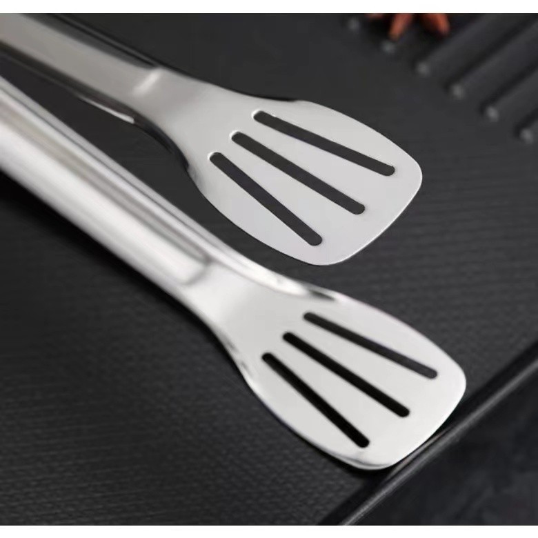 ที่คีบอาหาร ที่คีบปิ้งย่าง ที่คีบปากแบน มีรูระบายน้ำมัน สแตนเลส - รูปที่ 5