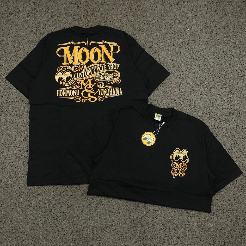 1.11-3เสื้อยืดโอเวอร์ไซส์ค่าของเงินYokohama MOONEYES เสื้อยืด พรีเมี่ยม สีดํา S-5XL