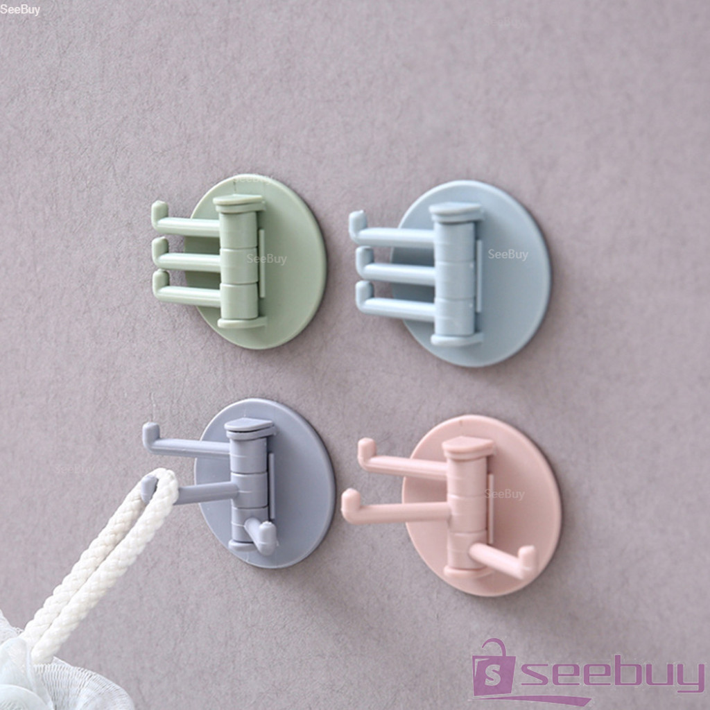 S.B. ตะขอ " 3 แฉก " ติดผนังแบบโดยไม่ต้องเจาะผนัง Rotating Hook For 1 pcs