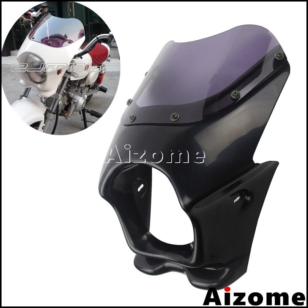 AI Fiberglass Motorcycle 5" Headlight Fairing Cafe Racer Windshield For Honda CB50 DAX ST50 Benri 90 50 125 Benri Benri
