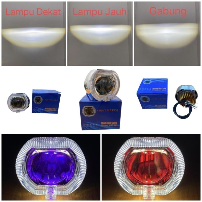 Putih โคมไฟโปรเจคเตอร์ LED Bilined สไตล์ โคมไฟ Projie มีบิล 2.5 นิ้ว Devil Angel Light สีขาว-ขาว