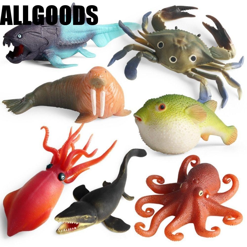Allgoods โมเดลฟิกเกอร์ รูปปู ปลากะพง ปลาหมึกจําลอง แบบนิ่ม ของเล่นสําหรับเด็ก ผู้ใหญ่