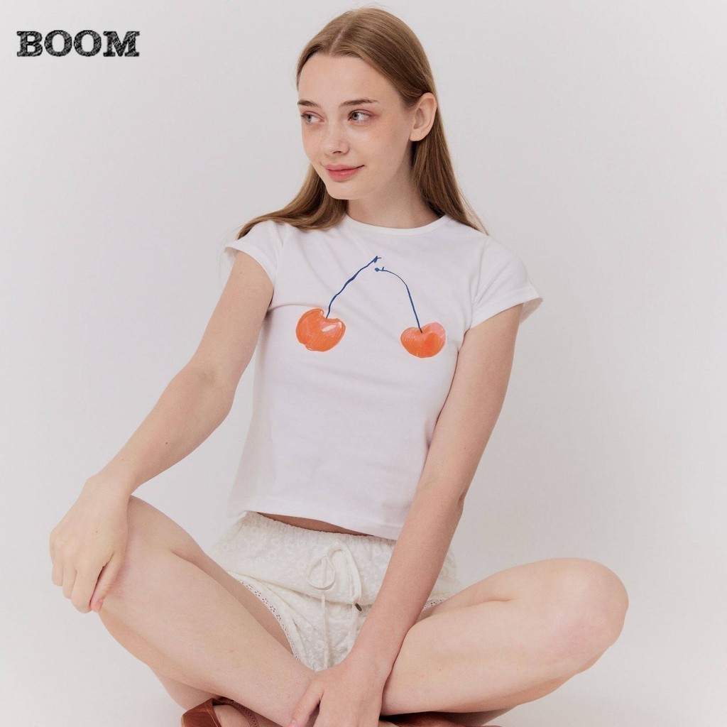（จัดส่งตลอด 24 ชั่วโมง）BOOM SHOP Cherry Printed Baby Tee