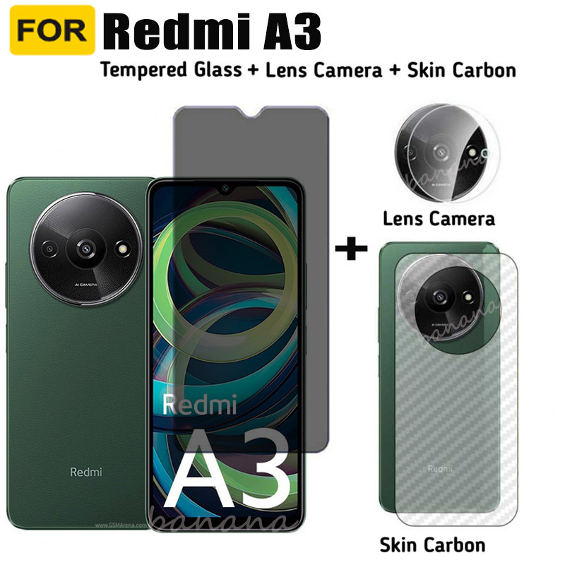 3 in 1 ฟิล์มกระจกนิรภัยกันรอยหน้าจอ และกล้อง คาร์บอนไฟเบอร์ กันแอบมอง สําหรับ Redmi A3 RedmiA3 Redmi A 3