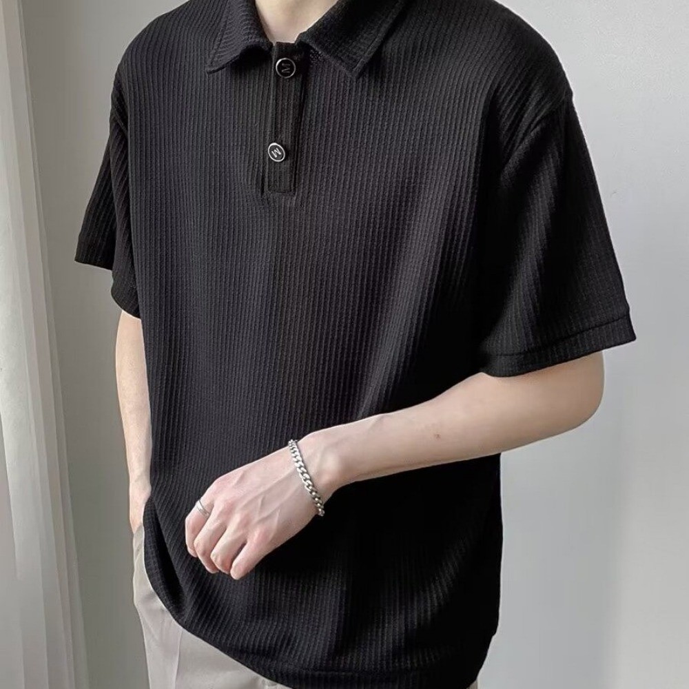 เสื้อโปโลชาย แขนสั้น สีขาว สไตล์เกาหลี สําหรับผู้ชาย