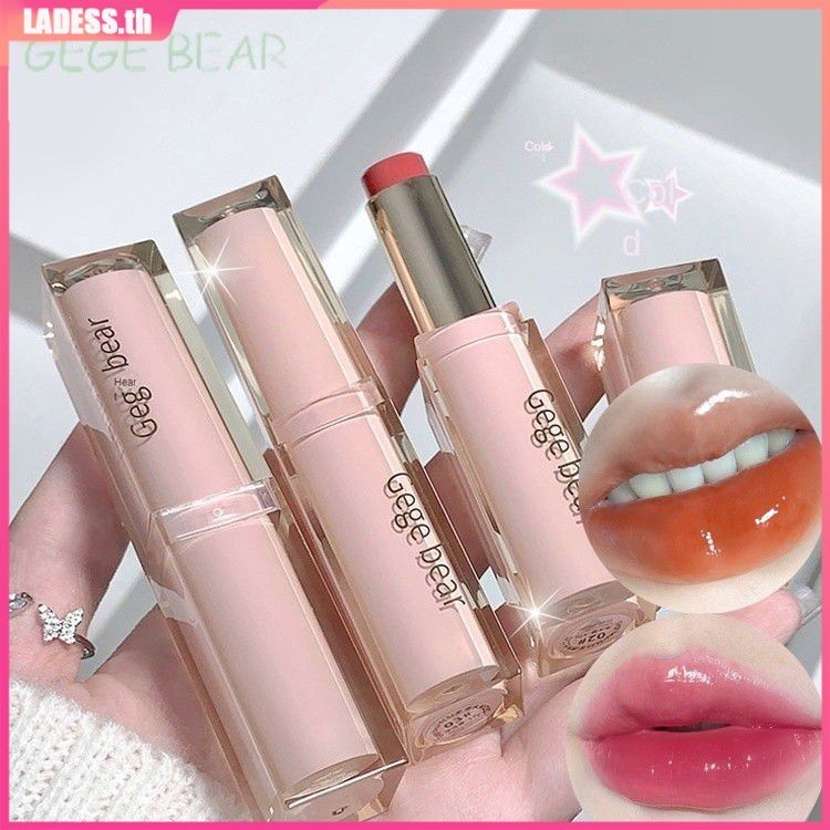 6 สี Gege Bear Water Light ลิปสติกกันน้ำติดทนนานไม่ง่ายที่จะจางหายไป Mirror Glass Jelly Lip GLOSS LADESS