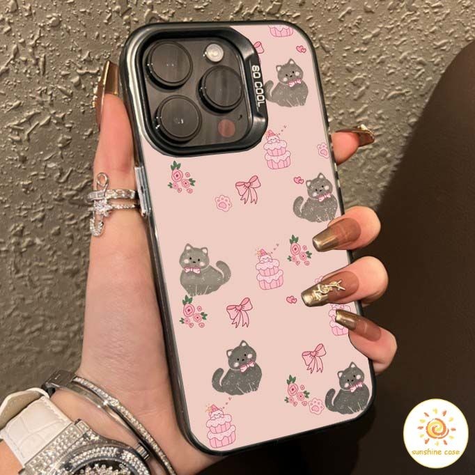 เคสโทรศัพท์โลหะชุบโลหะลายแมวน่ารัก ไอโฟน11 For iPhone12 13 14 15Pro MAX X XS XR XS 6 7 8Plus SE2020 เคสโทรศัพท์