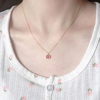 🌸ร้านไทยพร้อมส่ง🌸 สร้อยคอ จี้ดอกไม้ สร้อยสีทอง ลายสร้อยกระดูกงู มีเพชรตรงกลาง น่ารักๆ สไตล์เกาหลี N182