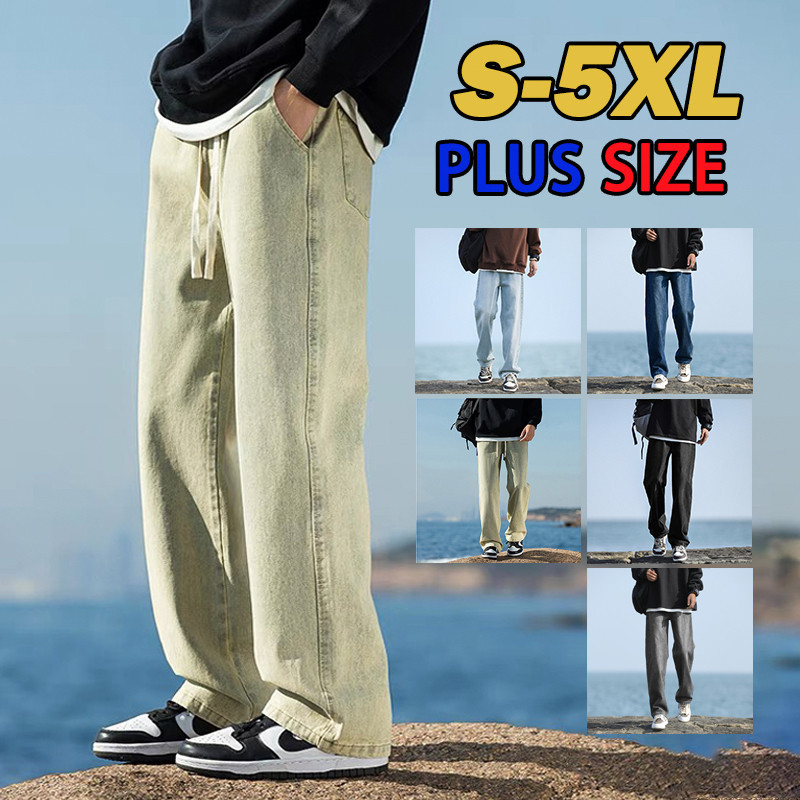 S-5XL กางเกงยีนส์ผู้ชาย ไซส์ใหญ่ กระบอกเกาหลีแฟชั่น กากีกางเกงขายาวผู้ชาย