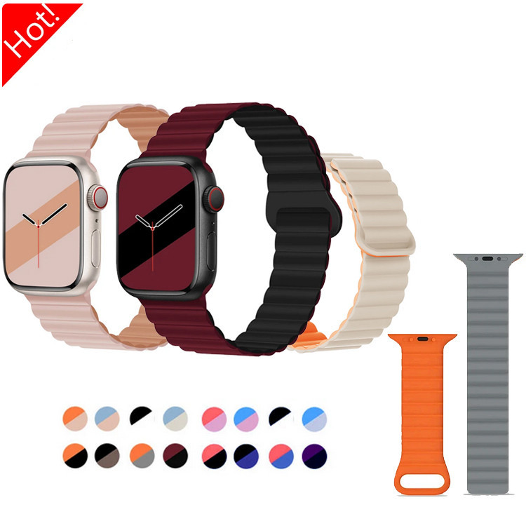 สายซิลิโคน Magnetic Loop สําหรับ smartwatch Series 9 8 7 6 5 4 3 SE Ultra 2 ขนาด 49/38/40/42/44/41/45 มม.