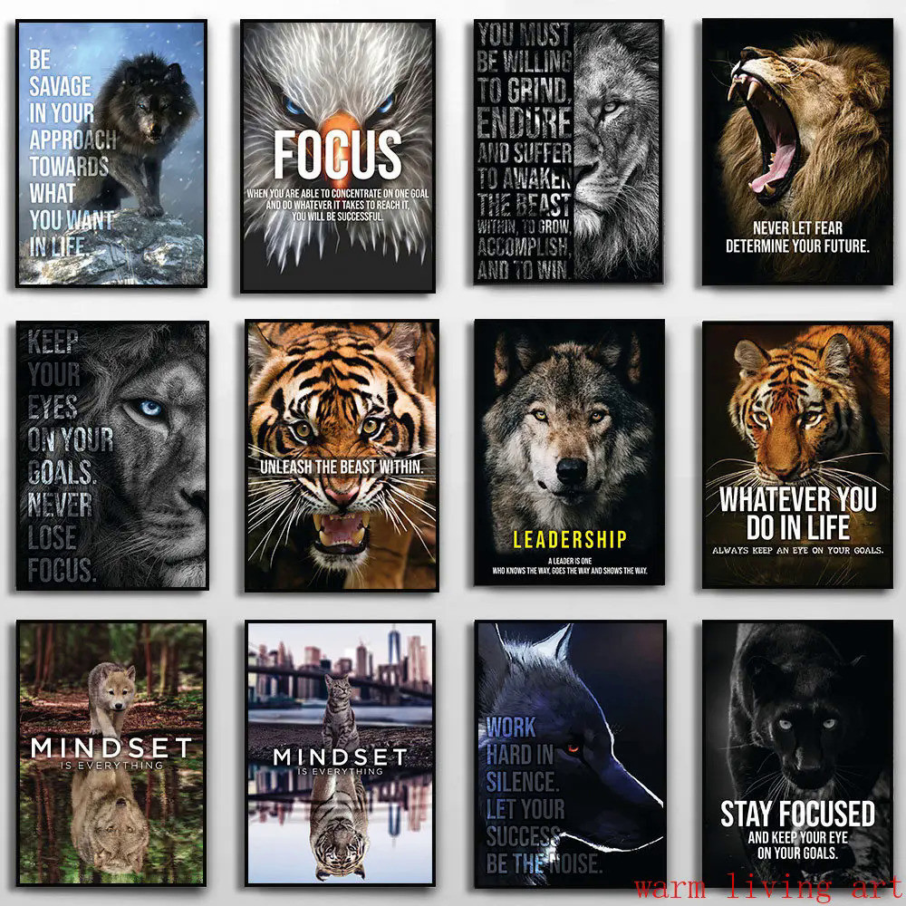 แนวคิด ทุกอย่างสิงโตนกอินทรีหมาป่าแมวเสือภาพโปสเตอร์คําคมสร้างแรงบันดาลใจผ้าใบจิตรกรรมผนังศิลปะห้องตกแต่งบ้าน KSTQ