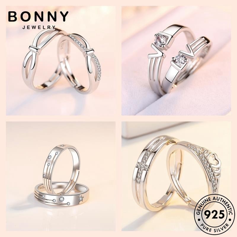BONNY JEWELRY แหวนปรับได้ เงิน แหวน คู่รัก คำสัญญาหมั้น 925 เพชร แท้ M153