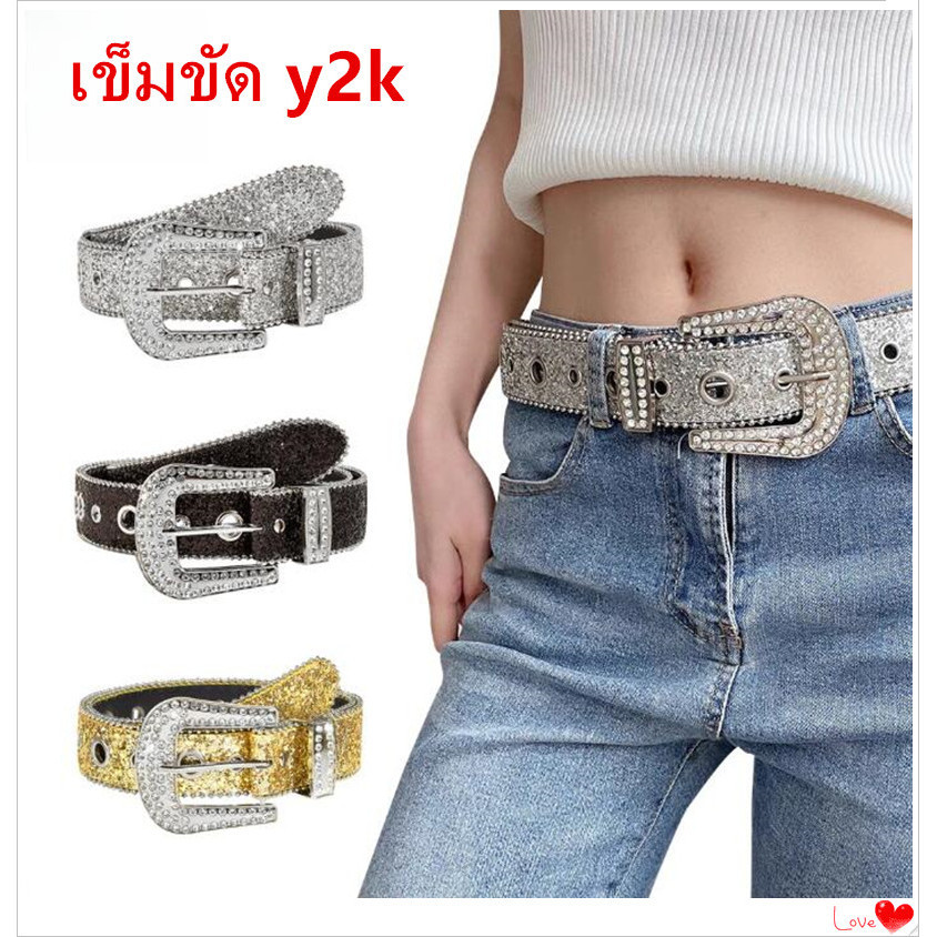 New Goth สําหรับ rhinestone เข็มขัดผู้หญิง PU สายหนังสําหรับ rhinestone Y2K สาวแฟชั่นเข็มขัดสําหรับกางเกงยีนส์ผู้ชายเข็มขัดคาวบอยตะวันตก