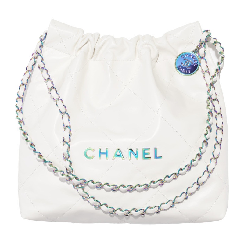 Chanel/Chanel Women's Bag White Lambskin Rainbow Metal Chain Single Shoulder Crossbody